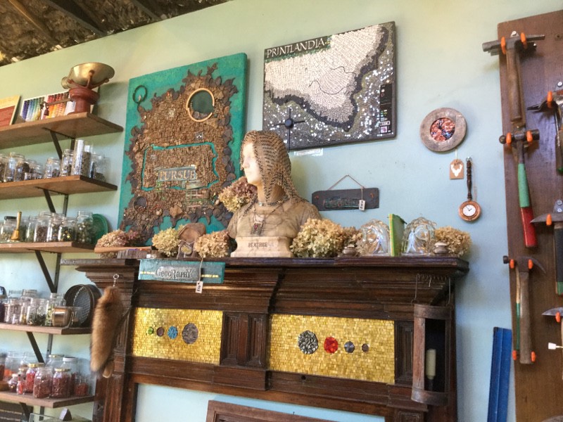  Sager Mosaics Studio. Works: “Political Statement” (2016), left and “Printlandia” (2012). Right 