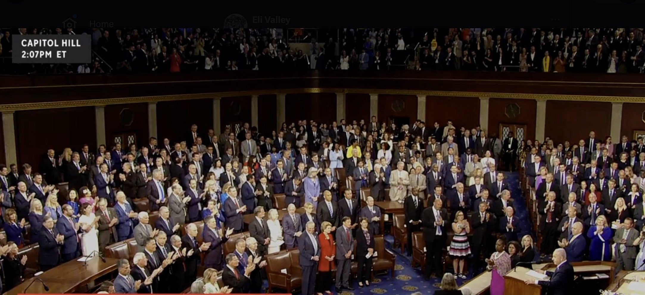 a giant roomful of mostly white people warmongering and applauding a genocide